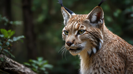 Fototapeta premium Close-Up Portrait of a Eurasian Lynx in a Forest Setting