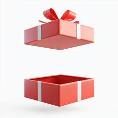 Obraz premium Bright Red Gift Box with Bow Floating Above Open Box Against Minimalist Background for Festive Celebrations and Special Occasions