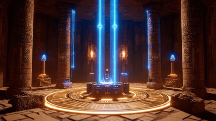 Obraz premium Ancient temple, glowing ritual, stone pillars, fantasy background, game asset