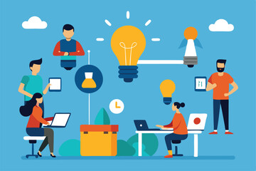 "Startup Incubator Space Vector Illustration – Teams Working on Innovative Ideas"

