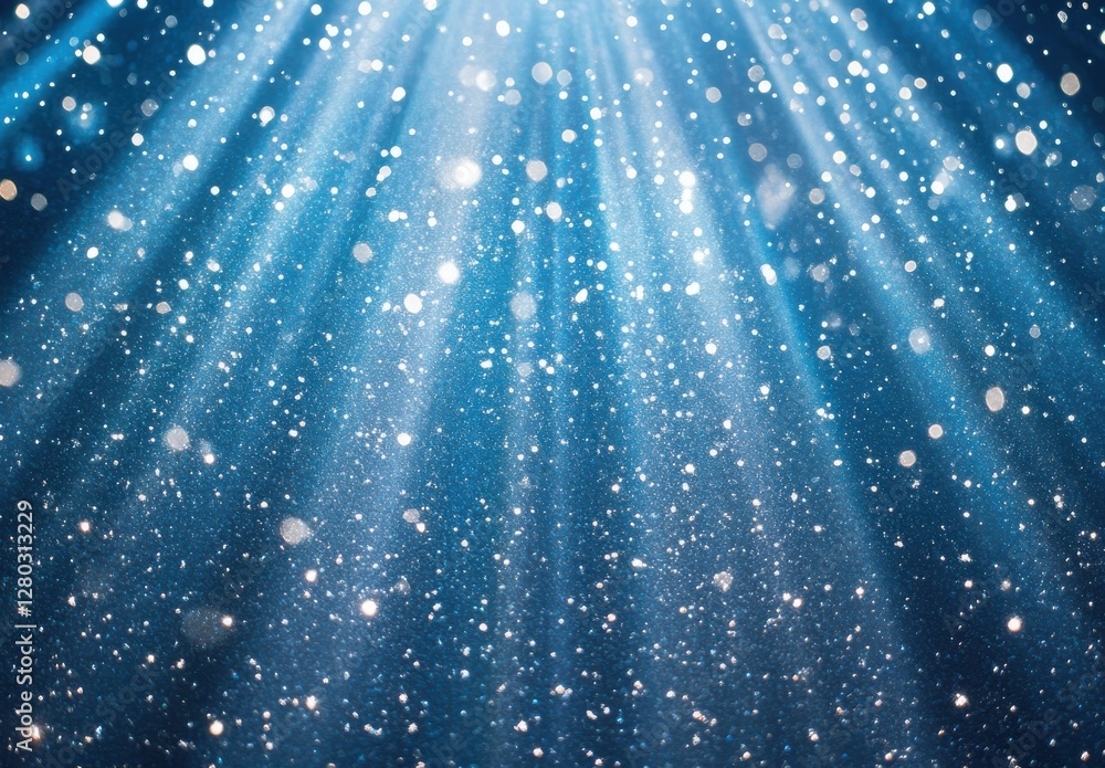 Poster captivating blue background with soft light rays and floating particles creating a magical atmospher