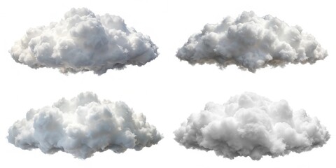 Four clouds in the sky, each with a different shape and size. The clouds are white and fluffy, creating a peaceful and serene atmosphere