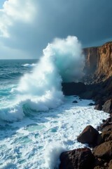 Huge swells pound Spanish coastline; dramatic spray explodes , power, holiday