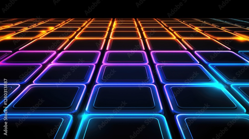 Poster dynamic neon grid animation digital space visual content high-tech environment aerial view modern de