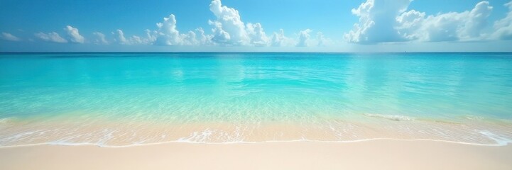 Crystal clear sea meets pristine sandy beach Bright sunlight , pure, wave, paradise
