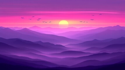 Fototapeta premium Pixelated mountain range at sunset evoking a sense of nostalgia and synthwave style aesthetics for artistic expression