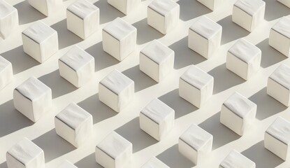 White cubes pattern, sunlight, shadows.