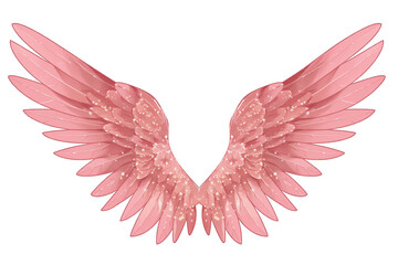 Pink angel wings with sparkly glitter effect, isolated on transparent background