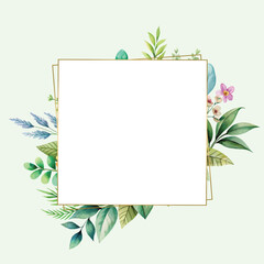 Spring frame flowers Frame floral Wedding or invitation flower concept, Autumn square backgrounds. Minimalistic style with elements of branches and leaves. social media post, poster, mobile app, web a