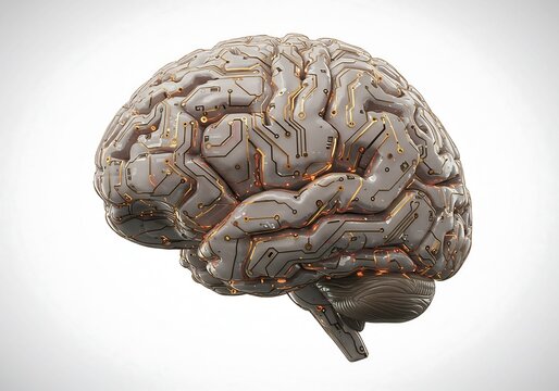 Futuristic Circuit-Board Brain Design - Powered by Adobe