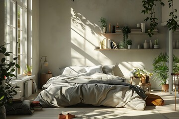 Modern Luxury Home Interior Bedroom Design with Mockup Frame , Wall Poster (3d Render)