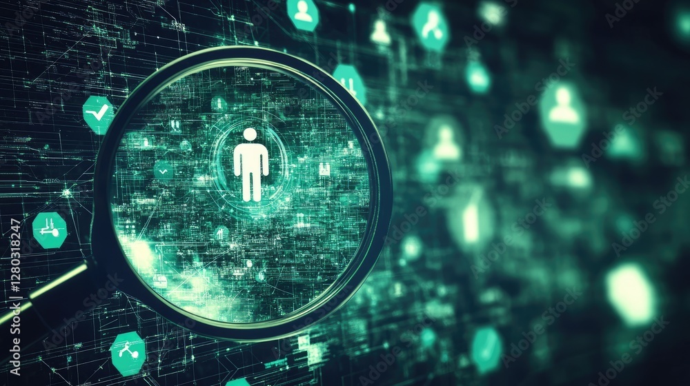 Poster exploring digital identity data visualization of human figures virtual space infographic abstract co