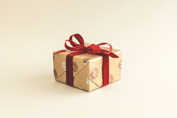 Obraz premium Present in beige packaging isolated on white background