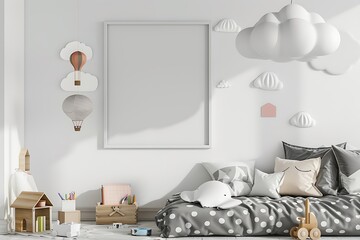 Modern Luxury Home Interior Bedroom Design with Mockup Frame , Wall Poster (3d Render)