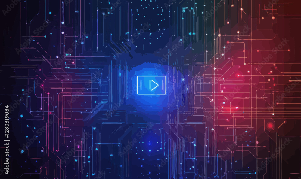 Poster futuristic ai technology background with digital glitch and high-tech circuit elements
