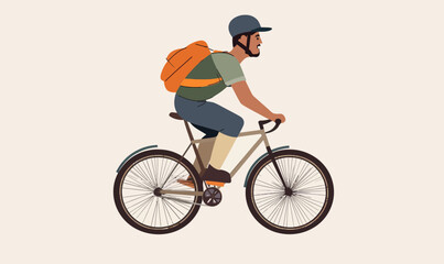 Obraz premium Minimalistic Vector Illustration of a Man Riding Bicycle for Urban Commuting and Healthy Lifestyle