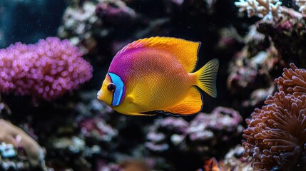 Fototapeta premium Vibrant angelfish in aquarium coral reef