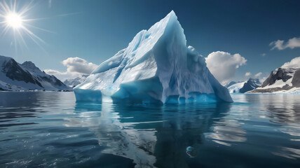 Serene Iceberg in Polar Waters Reflecting Under a Clear Blue Sky