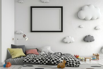 Obraz premium Modern Luxury Home Interior Bedroom Design with Mockup Frame , Wall Poster (3d Render)