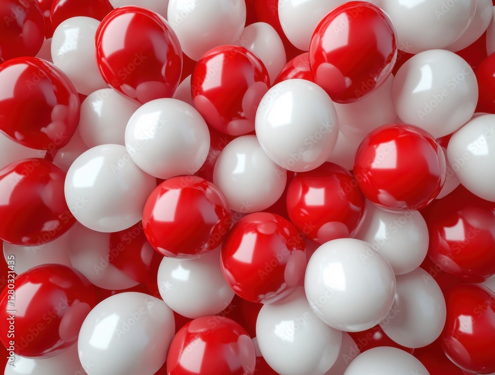Poster colorful array of red and white spheres creating a vibrant and energetic abstract background for var