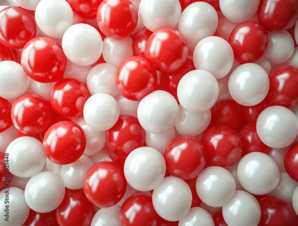 Poster colorful arrangement of red and white circular objects on a smooth surface for background and design