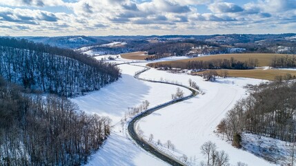 Naklejka premium Winter River Valley Aerial