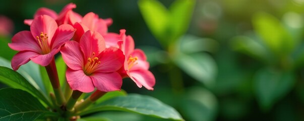 Blooming Adenium flowers with green leaves and stems, succulent, gardening tips, stem details