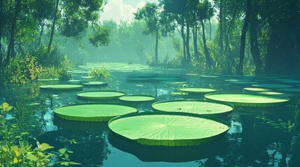 Serene Green Lily Pad Pond