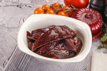 Raw beef liver slices for cooking