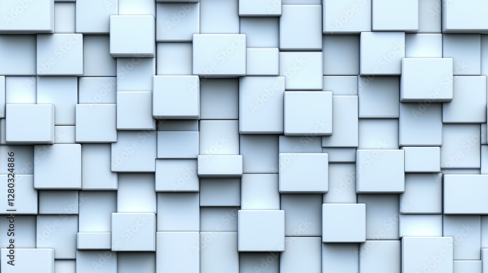 Poster dynamic white cube arrangement abstract background digital art minimalistic design aerial perspectiv