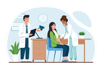 Pregnant Checkup with Doctor Using Stethoscope.