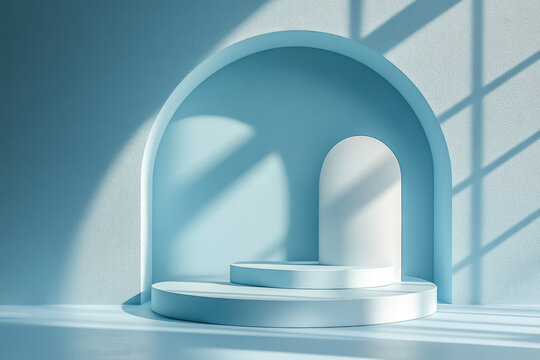 White arch in a blue wall, framed against a clear sky. - Powered by Adobe