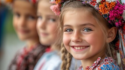 Fototapeta premium Joyful childhood moments in traditional attire