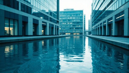 Obraz premium Abstract Reflections in a Modern Urban Canal