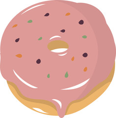 Illustration of a Pink Frosted Donut with Colorful Chocolate