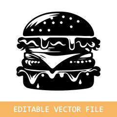 Double cheese burger silhouette icon vector illustration