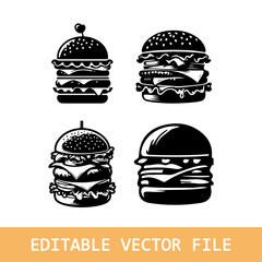 A set  silhouette illustrations of burger icons