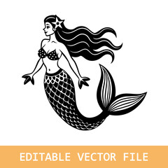Vector illustration. Mermaid silhouette. Girl with a fishtail.