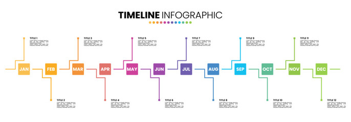 Square timeline infographic presentation template 12 options. 12 month or 1 year calendar infographic template