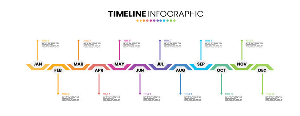 Hexagon timeline infographic presentation template 12 options. 12 month or 1 year calendar infographic template