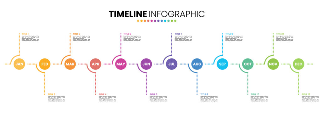 Circle timeline infographic presentation template 12 options. 12 month or 1 year infographic template