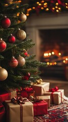 Christmas Tree Gifts Fireplace Cozy Home