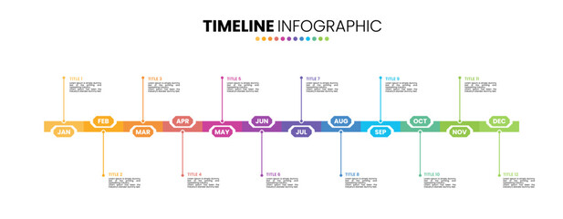 Octagon timeline infographic presentation template 12 options. 12 month or 1 year calendar infographic template