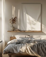 Modern Luxury Home Interior Bedroom Design with Mockup Frame , Wall Poster (3d Render)