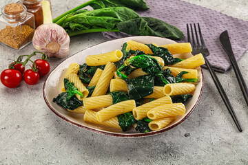 Italian cuisine - tortiglioni with spinach