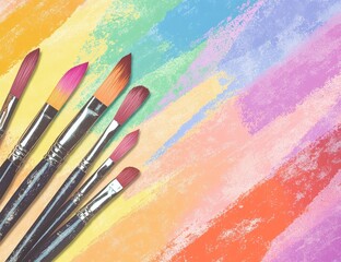 Obraz premium Colorful paintbrushes on rainbow painted background