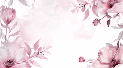 Fototapeta premium Elegant watercolor floral border in pastel pink and white hues