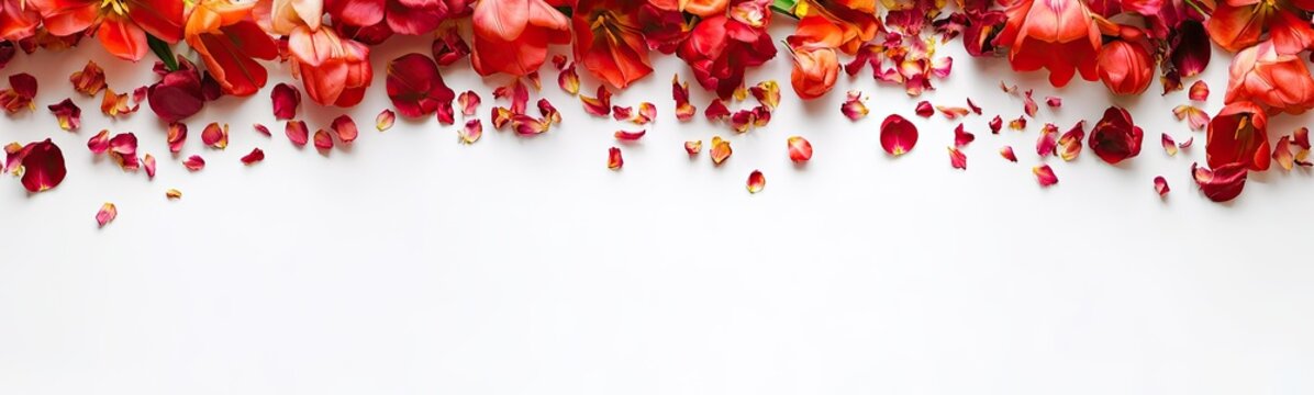 Red flower petals border on white background