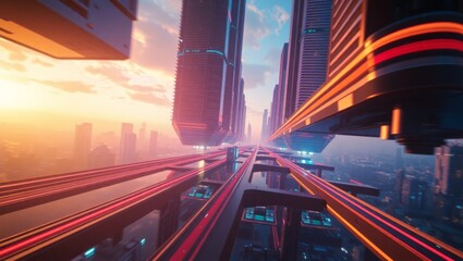 Dreamlike Cityscape with Gravity-Defying Architecture 