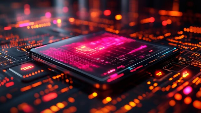 Quantum computing processing data on motherboard with hud interface